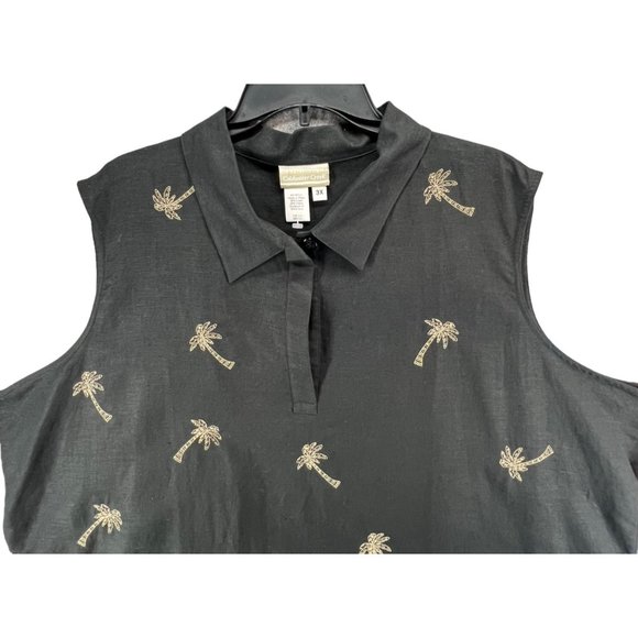 Coldwater Creek Dress Womens 3XL Black Linen Blend Sheath Sleeveless Palm Trees - Picture 2 of 10
